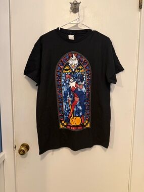 DC Comics black Joker and Harley Quinn stained glass tee Size M NWOT